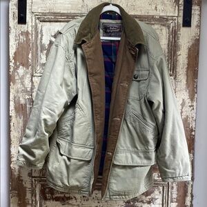 Cream and Brown Field Jacket with Corduroy Collar